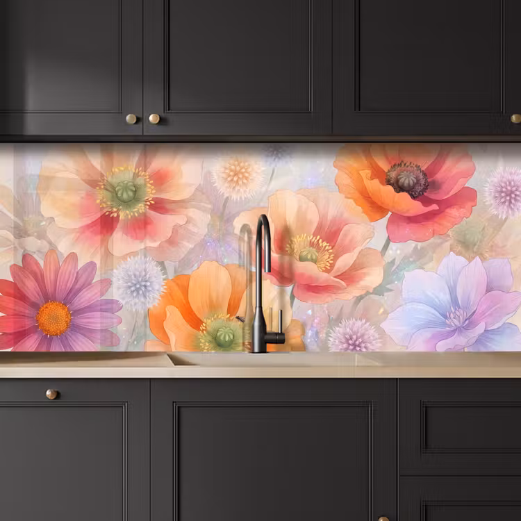 Bloemen - Aquarel - Natuur - Modern - Kleurrijk keuken achterwand 2 middel -sfeer1