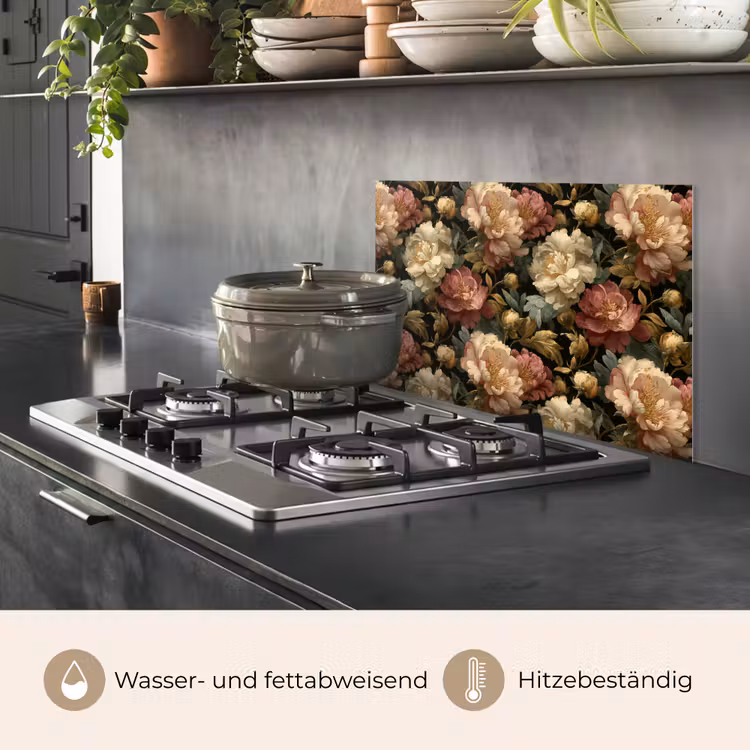 Bloemen - Barok - Patroon - Roze - Crème keuken achterwand spatscherm klein 900 -usp_DE