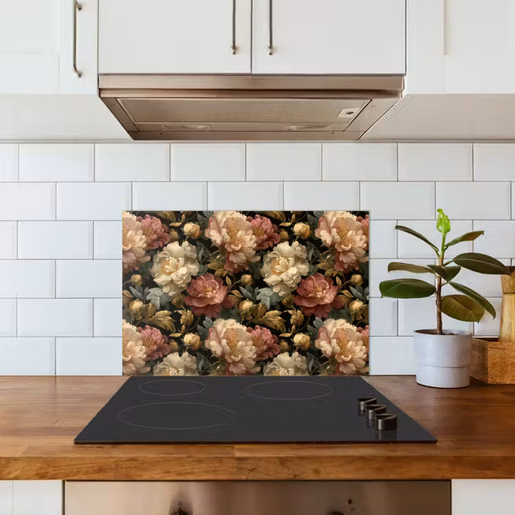 Bloemen - Barok - Patroon - Roze - Crème keuken achterwand spatscherm klein 900 -sfeer2