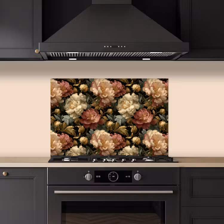 Bloemen - Barok - Patroon - Roze - Crème keuken achterwand spatscherm klein 900 -sfeer1