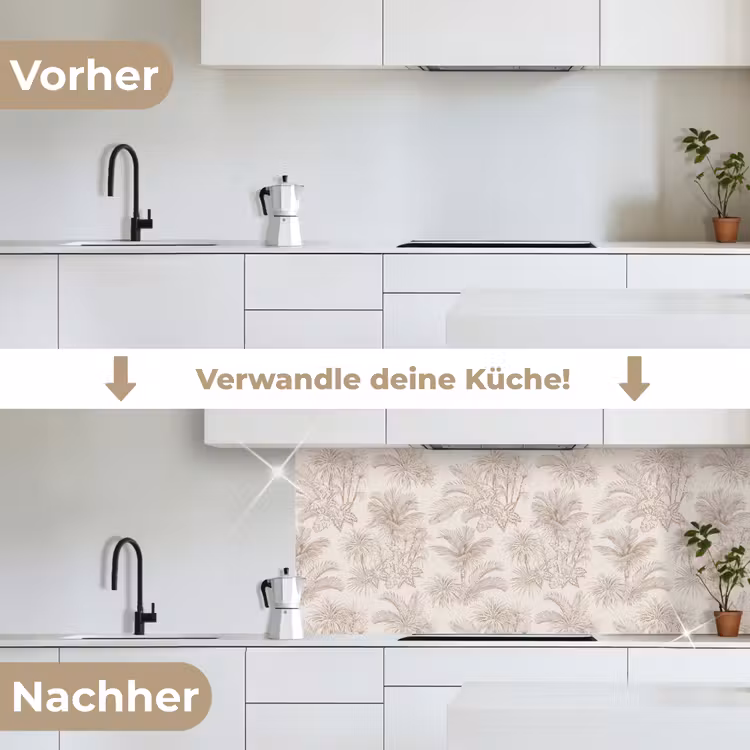 Bloemen - Beige - Planten - Vintage keuken achterwand 2 middel -voor-na_DE