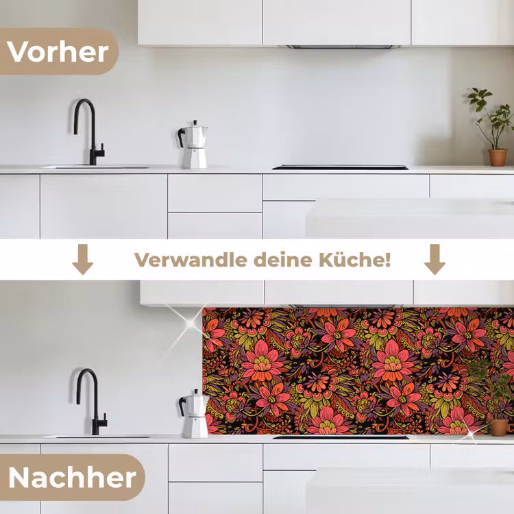 Bloemen - Bladeren - Design keuken achterwand 2 middel 871 -voor-na_DE