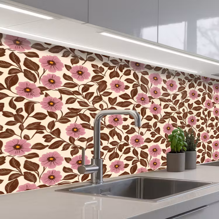 Bloemen - Bladeren - Kleurrijk keuken achterwand 2 middel 871 -3d_schuin