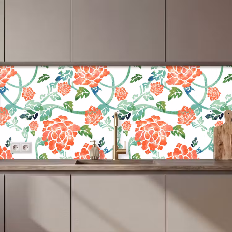 Bloemen - Bladeren - Patronen - Waterverf keuken achterwand 2 middel 871 zz_3dshopping