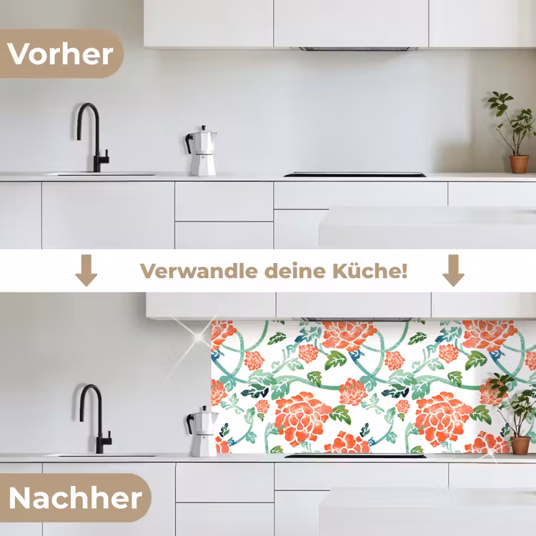 Bloemen - Bladeren - Patronen - Waterverf keuken achterwand 2 middel 871 -voor-na_DE