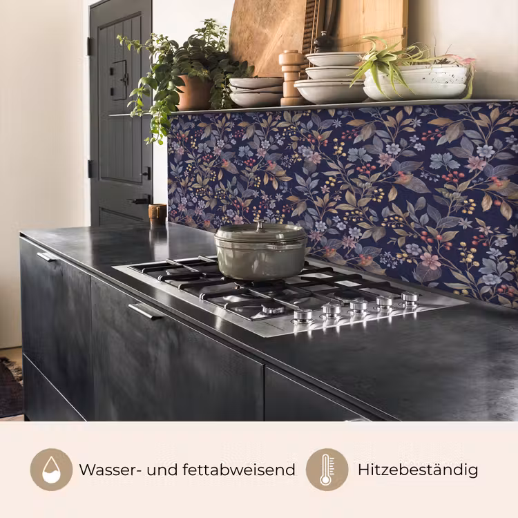 Bloemen - Bladeren - Patroon - Botanisch - Donkerblauw keuken achterwand 2 middel -usp_DE
