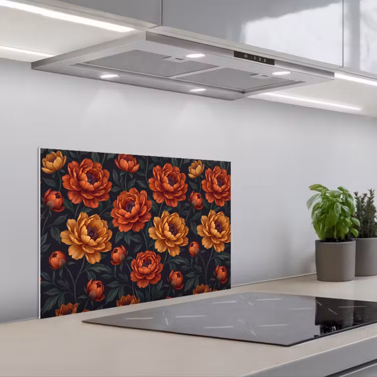 Bloemen - Bladeren - Natuur - Modern - Oranje keuken achterwand spatscherm klein -3d_schuin