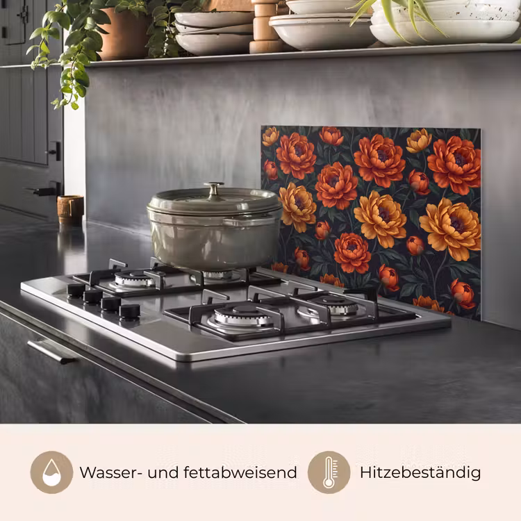 Bloemen - Bladeren - Natuur - Modern - Oranje keuken achterwand spatscherm klein -usp_DE