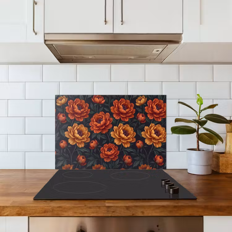 Bloemen - Bladeren - Natuur - Modern - Oranje keuken achterwand spatscherm klein -sfeer2