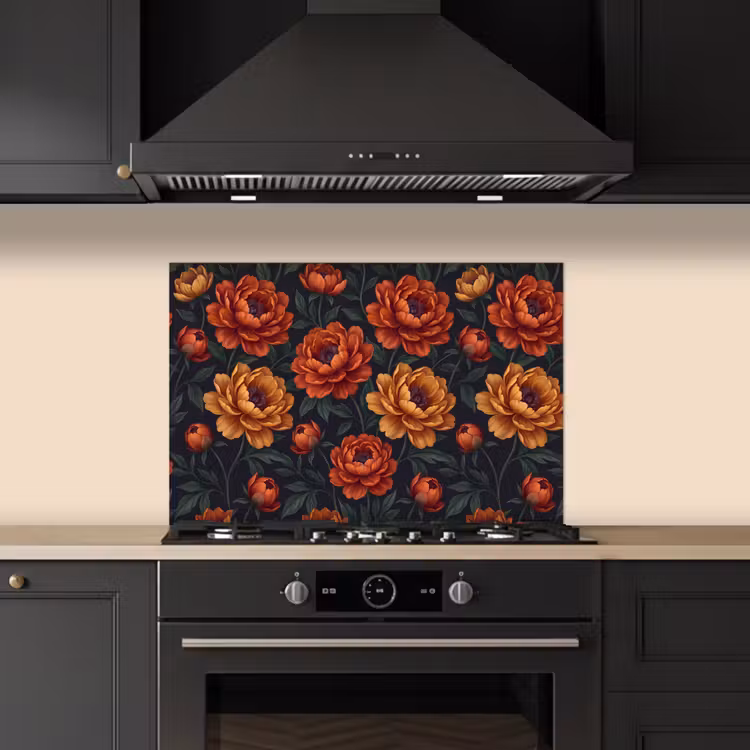 Bloemen - Bladeren - Natuur - Modern - Oranje keuken achterwand spatscherm klein -sfeer1