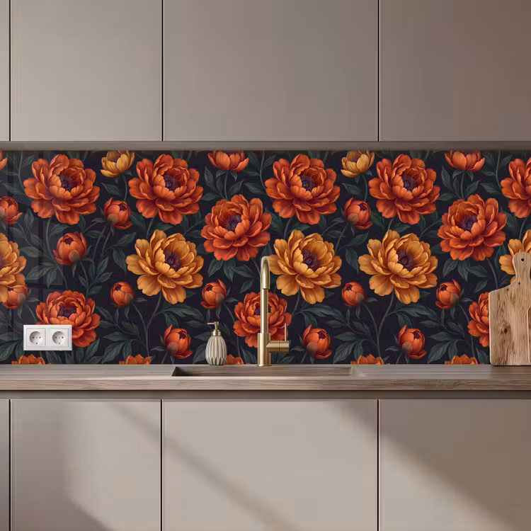 Bloemen - Bladeren - Natuur - Modern - Oranje keuken achterwand 2 middel zz_3dshopping