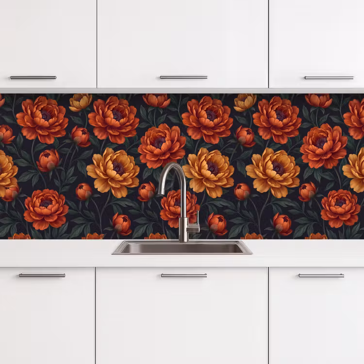 Bloemen - Bladeren - Natuur - Modern - Oranje keuken achterwand 2 middel -3d