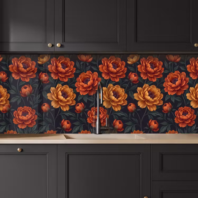 Bloemen - Bladeren - Natuur - Modern - Oranje keuken achterwand 2 middel -sfeer1