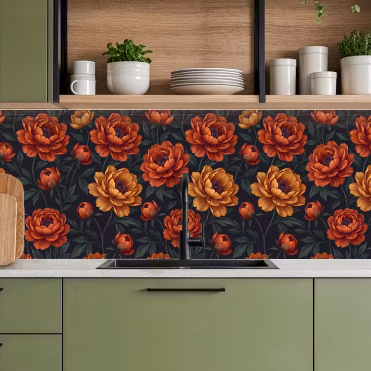 Bloemen - Bladeren - Natuur - Modern - Oranje keuken achterwand 2 middel -sfeer3