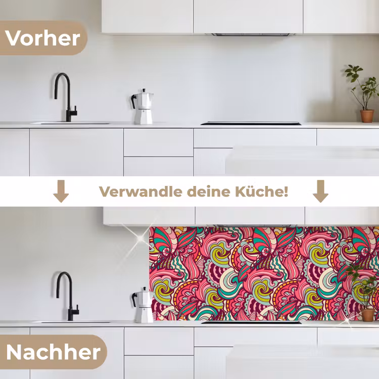 Bloemen - Bladeren - Regenboog - Hippie - Design keuken achterwand 2 middel 871 -voor-na_DE