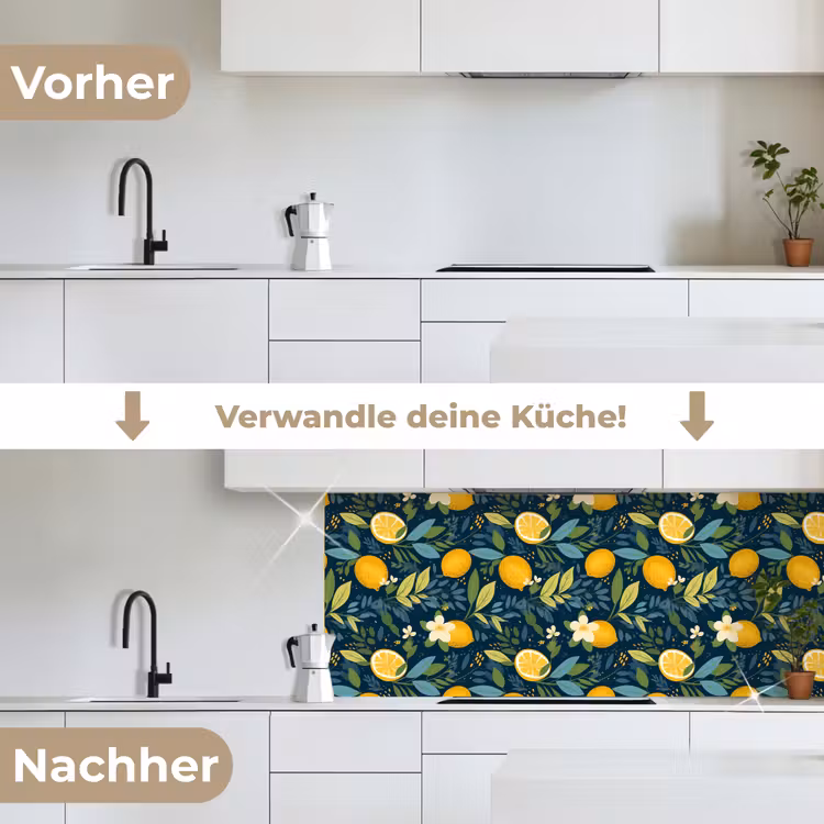 Bloemen - Bladeren - Citroenen - Blauw keuken achterwand 2 middel 871 -voor-na_DE