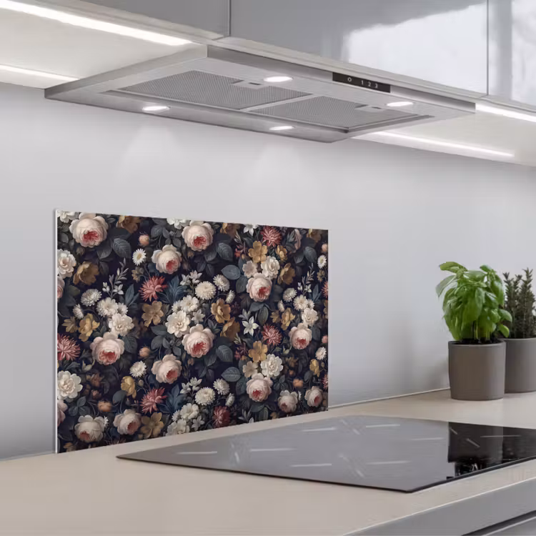 Bloemen - Boeket - Botanisch - Vintage - Donkere achtergrond keuken achterwand spatscherm klein -3d_schuin