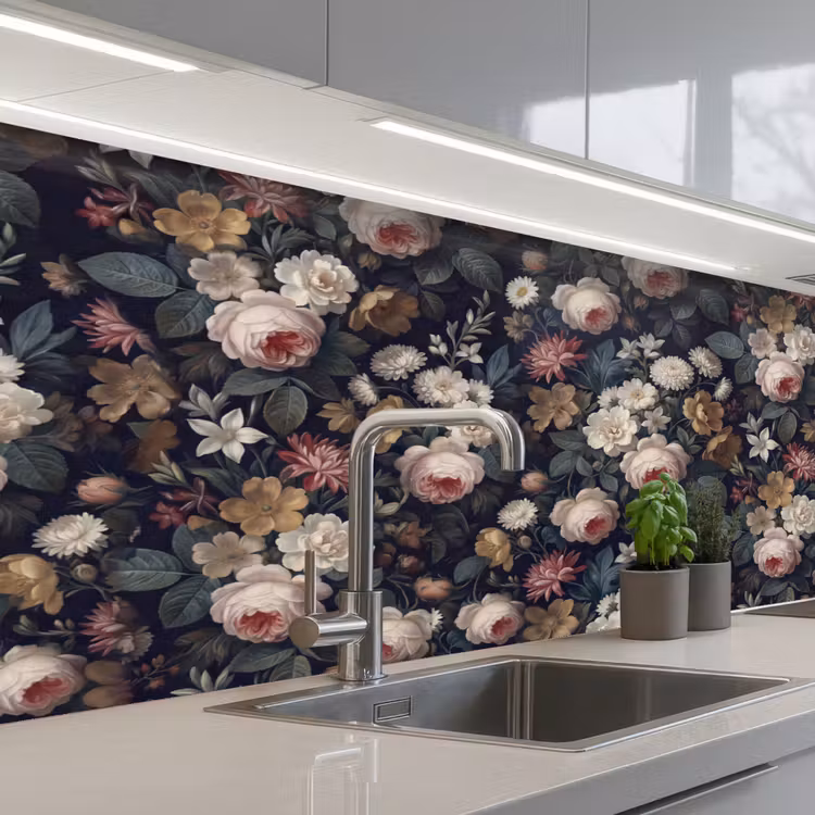 Bloemen - Boeket - Botanisch - Vintage - Donkere achtergrond keuken achterwand 2 middel -3d_schuin