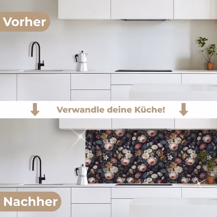 Bloemen - Boeket - Botanisch - Vintage - Donkere achtergrond keuken achterwand 2 middel -voor-na_DE