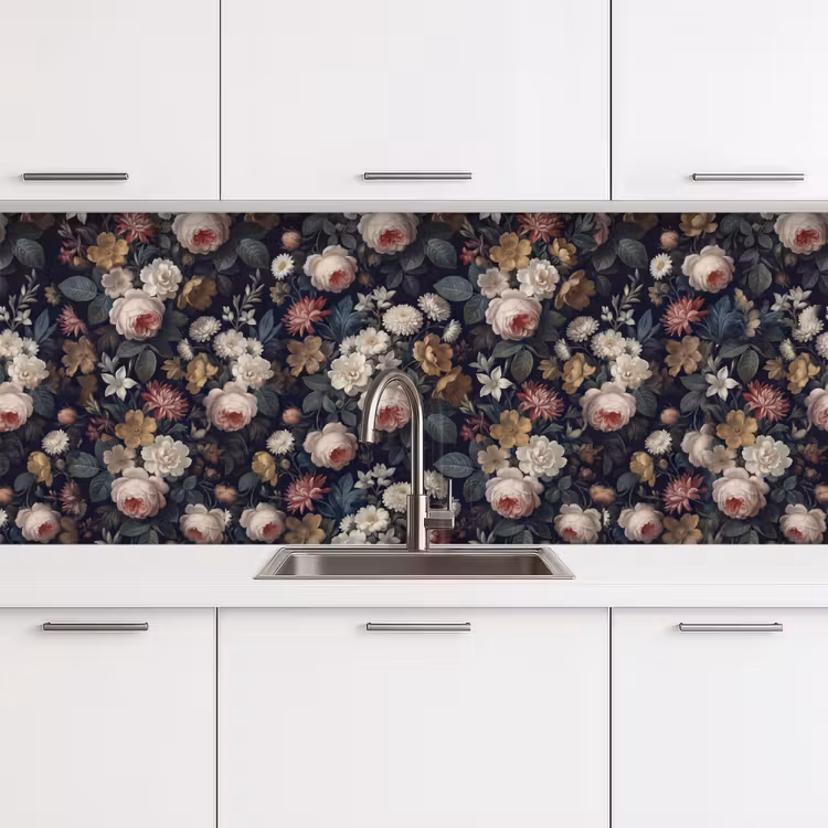 Bloemen - Boeket - Botanisch - Vintage - Donkere achtergrond keuken achterwand 2 middel -3d