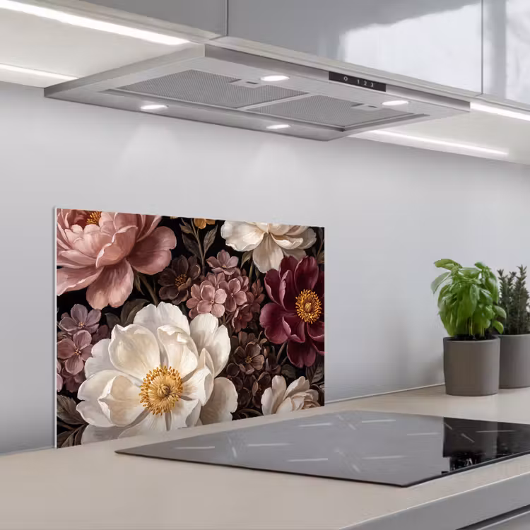 Bloemen - Boeket - Klassiek - Donker - Rood keuken achterwand spatscherm klein -3d_schuin