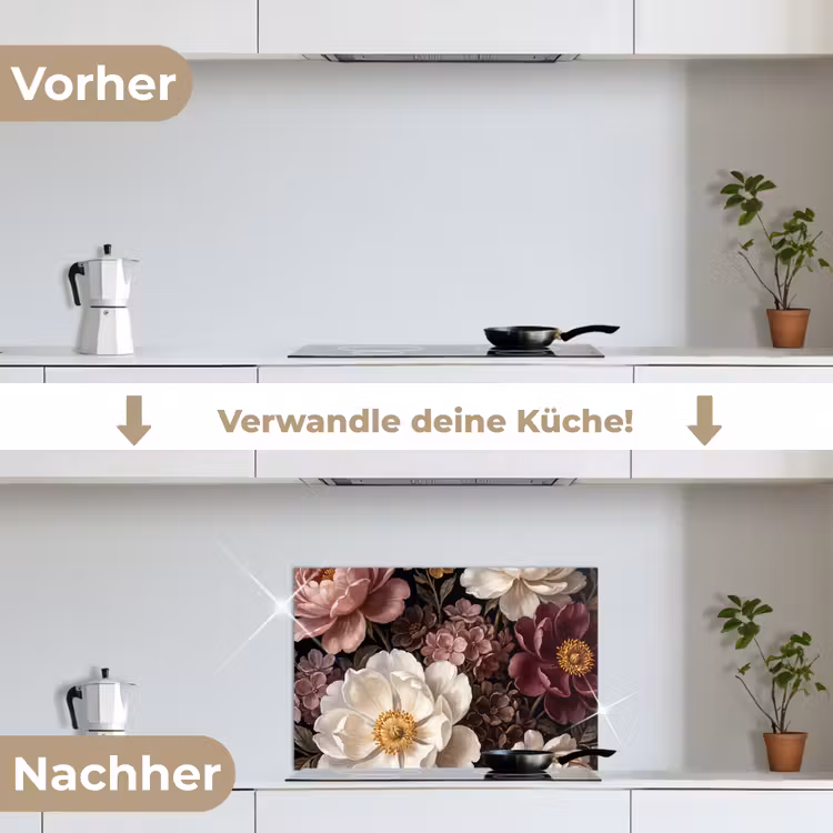 Bloemen - Boeket - Klassiek - Donker - Rood keuken achterwand spatscherm klein -voor_na_DE