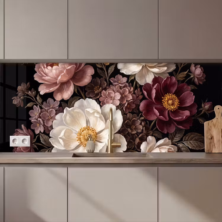 Bloemen - Boeket - Klassiek - Donker - Rood keuken achterwand 2 middel zz_3dshopping