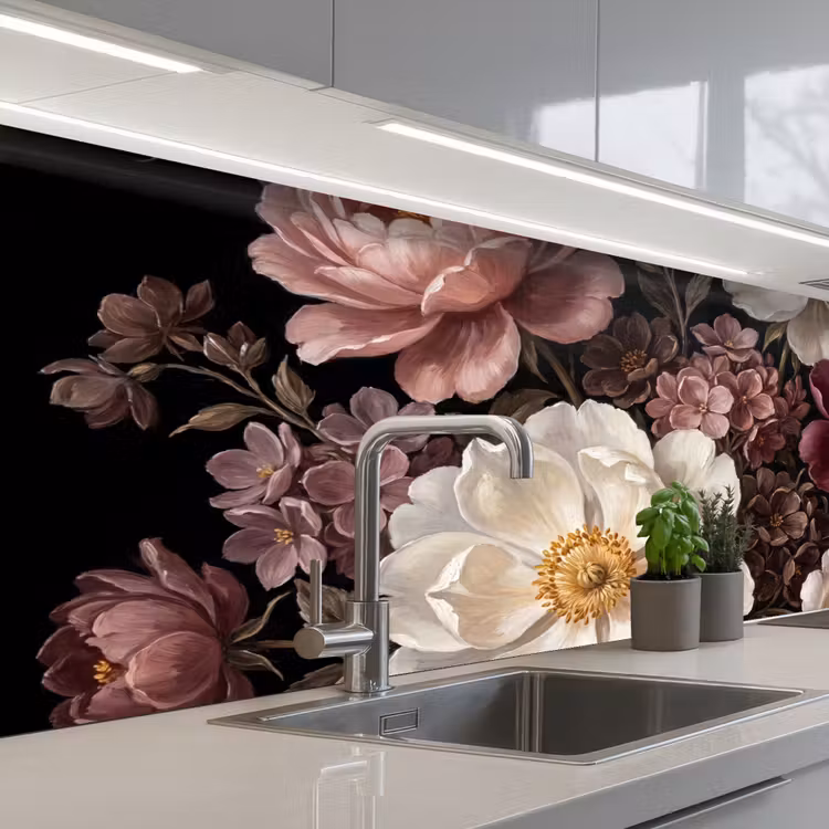 Bloemen - Boeket - Klassiek - Donker - Rood keuken achterwand 2 middel -3d_schuin