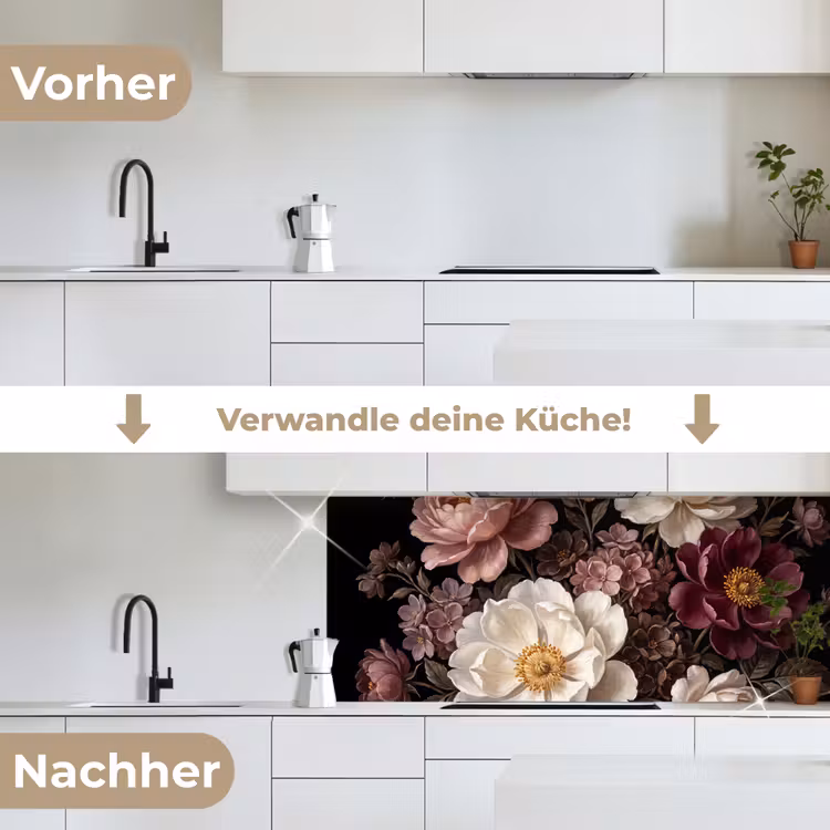 Bloemen - Boeket - Klassiek - Donker - Rood keuken achterwand 2 middel -voor-na_DE