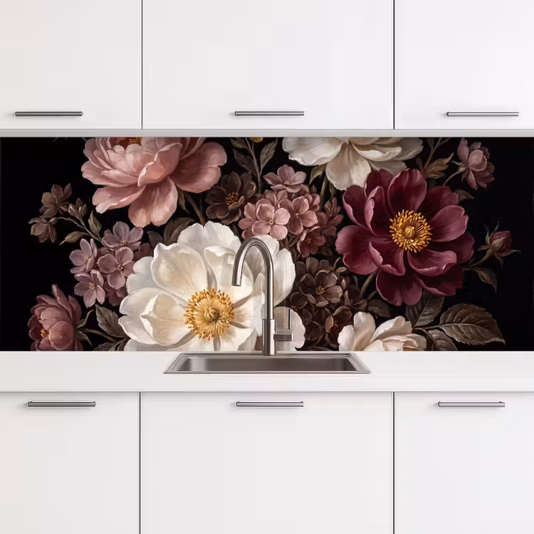 Bloemen - Boeket - Klassiek - Donker - Rood keuken achterwand 2 middel -3d