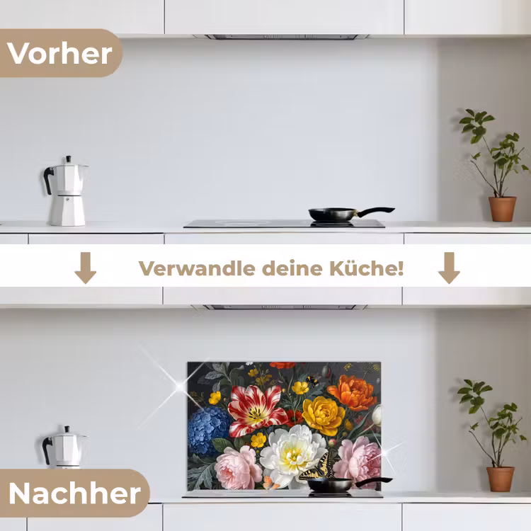 Bloemen - Boeket - Klassiek - Kleurrijk - Natuur keuken achterwand spatscherm klein -voor_na_DE