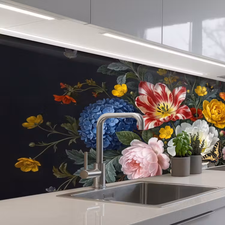 Bloemen - Boeket - Klassiek - Kleurrijk - Natuur keuken achterwand 2 middel -3d_schuin