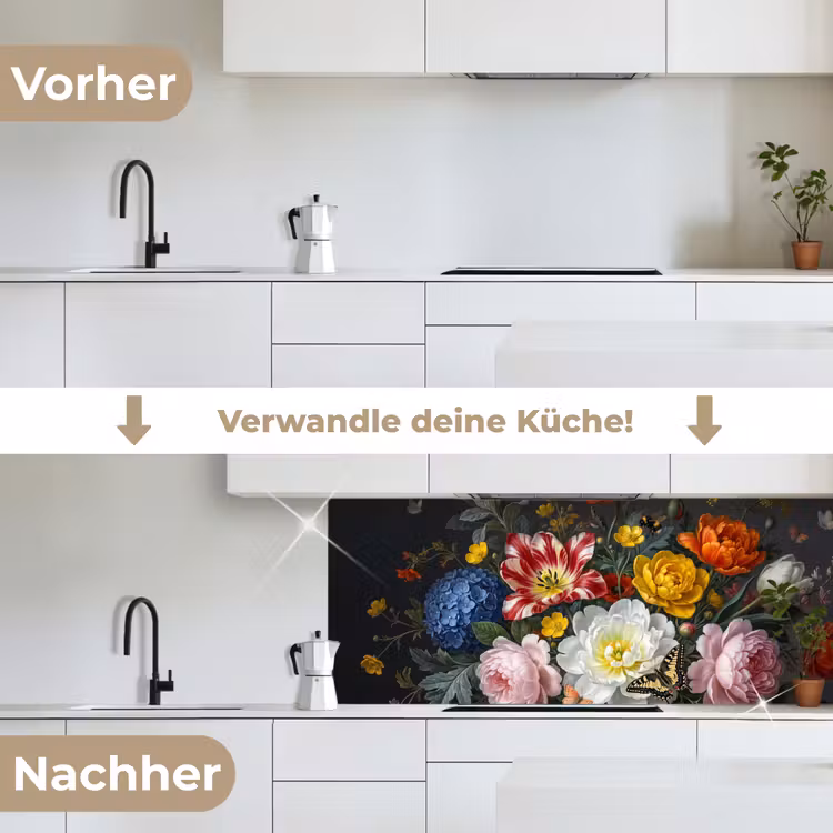 Bloemen - Boeket - Klassiek - Kleurrijk - Natuur keuken achterwand 2 middel -voor-na_DE