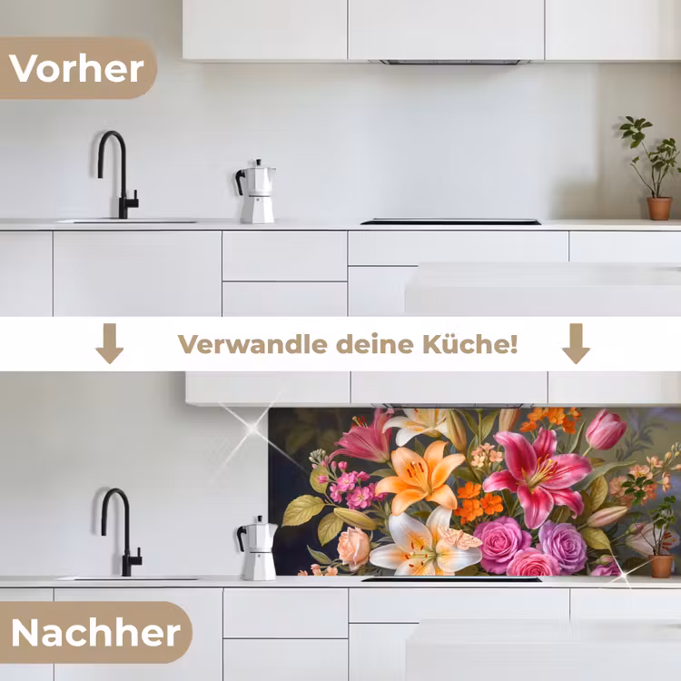 Bloemen - Boeket - Natuur - Kleurrijk - Modern keuken achterwand 2 middel -voor-na_DE