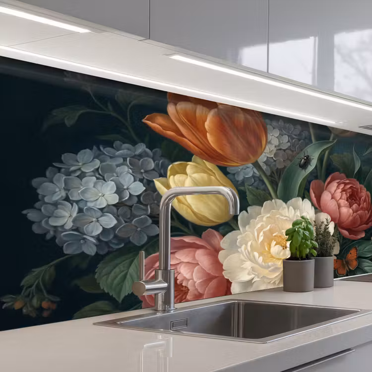 Bloemen - Boeket - Natuur - Klassiek - Donker keuken achterwand 2 middel -3d_schuin
