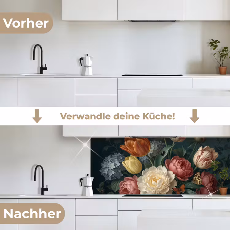 Bloemen - Boeket - Natuur - Klassiek - Donker keuken achterwand 2 middel -voor-na_DE