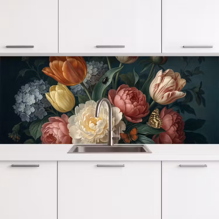 Bloemen - Boeket - Natuur - Klassiek - Donker keuken achterwand 2 middel -3d