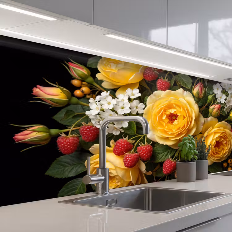 Bloemen - Boeket - Natuur - Klassiek - Geel keuken achterwand 2 middel -3d_schuin