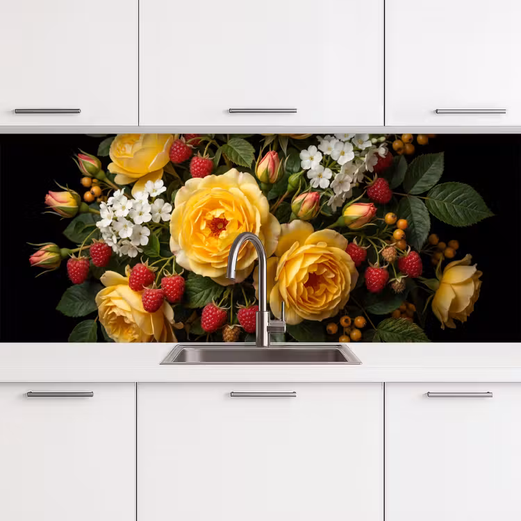 Bloemen - Boeket - Natuur - Klassiek - Geel keuken achterwand 2 middel -3d
