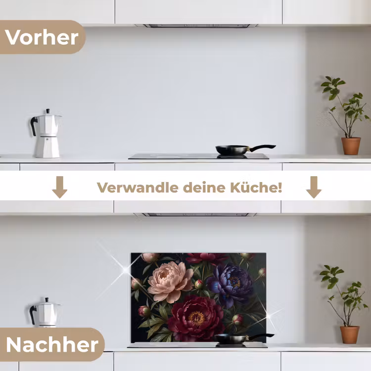 Bloemen - Boeket - Natuur - Modern - Donker keuken achterwand spatscherm klein -voor_na_DE
