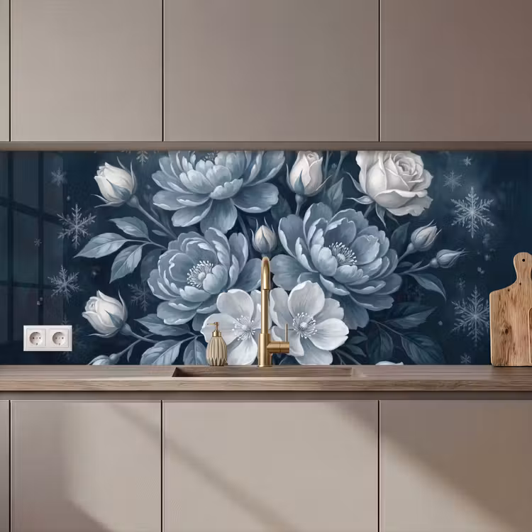 Bloemen - Boeket - Winter - Abstract - Blauw keuken achterwand 2 middel zz_3dshopping