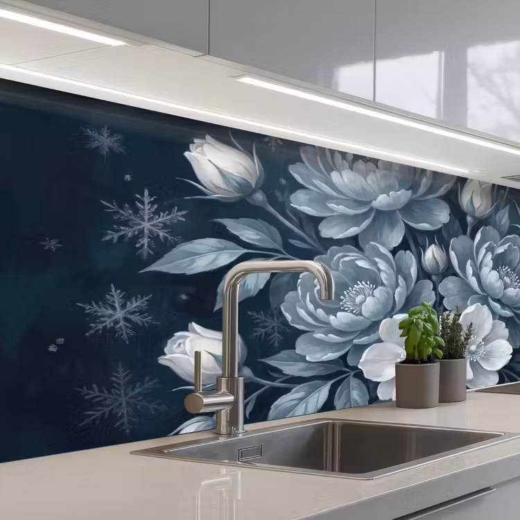 Bloemen - Boeket - Winter - Abstract - Blauw keuken achterwand 2 middel -3d_schuin
