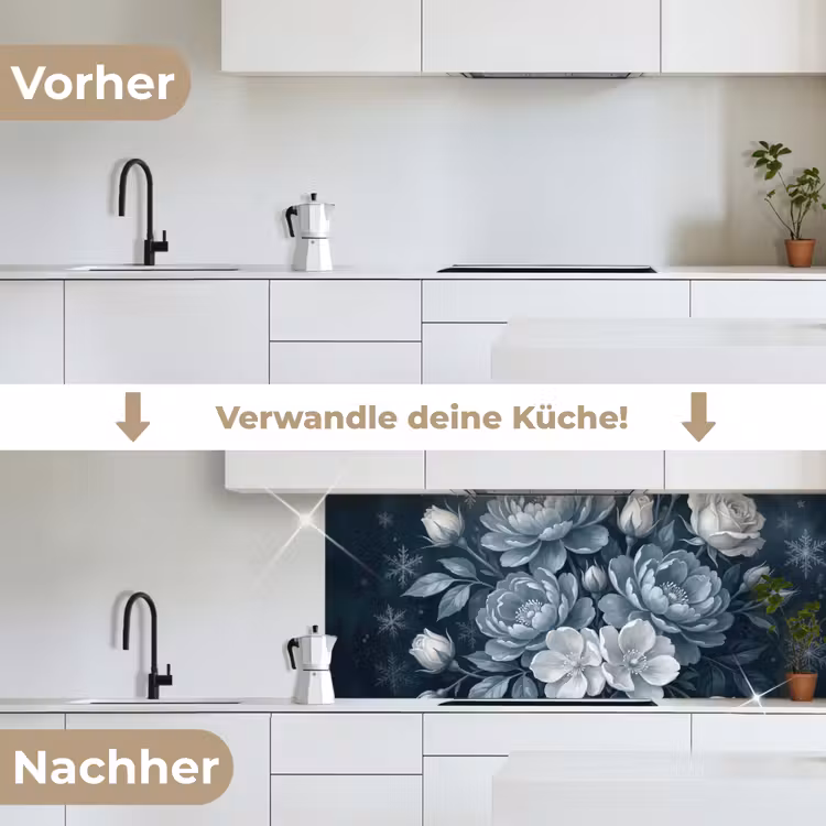 Bloemen - Boeket - Winter - Abstract - Blauw keuken achterwand 2 middel -voor-na_DE