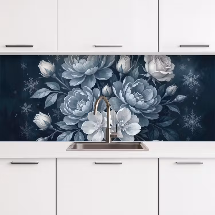 Bloemen - Boeket - Winter - Abstract - Blauw keuken achterwand 2 middel -3d