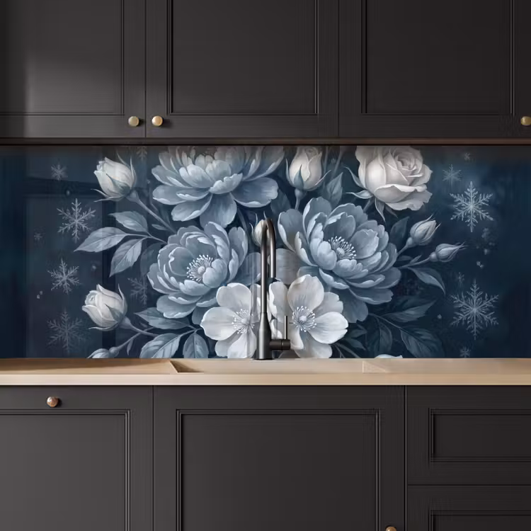 Bloemen - Boeket - Winter - Abstract - Blauw keuken achterwand 2 middel -sfeer1