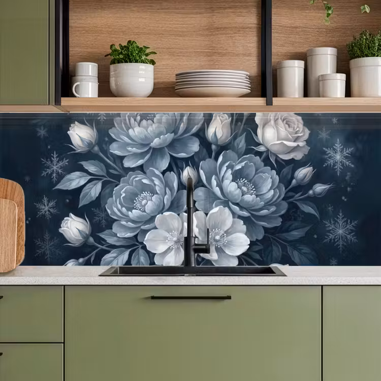 Bloemen - Boeket - Winter - Abstract - Blauw keuken achterwand 2 middel -sfeer3
