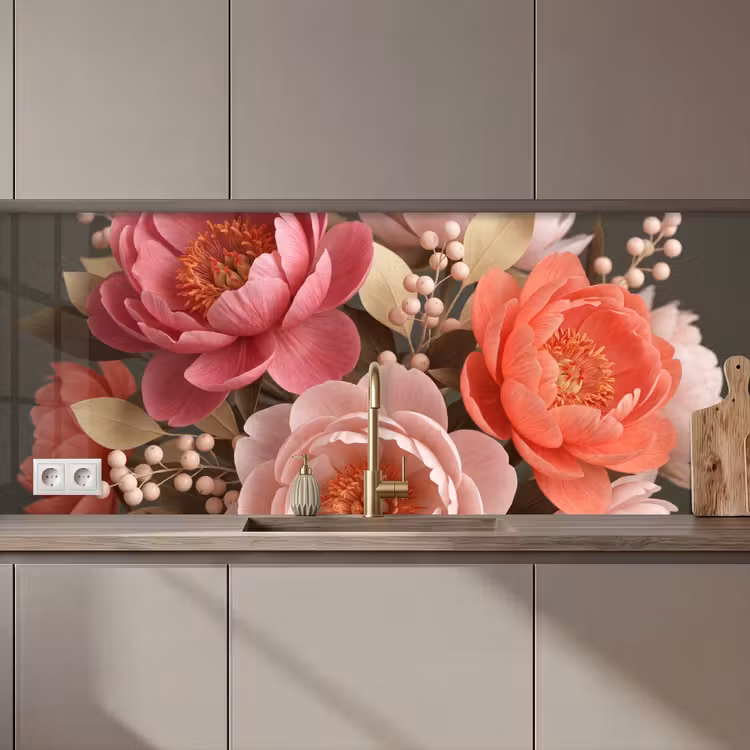 Bloemen - Bloesem - Zacht - Koraal - Decoratie keuken achterwand 2 middel zz_3dshopping