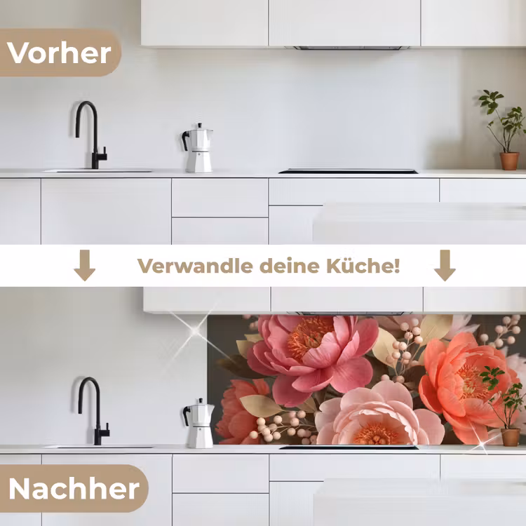 Bloemen - Bloesem - Zacht - Koraal - Decoratie keuken achterwand 2 middel -voor-na_DE