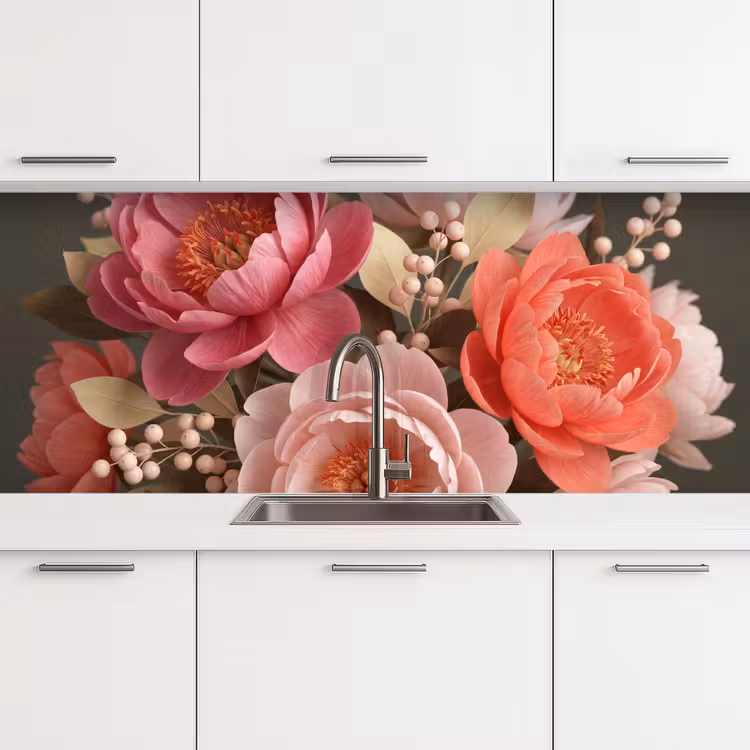 Bloemen - Bloesem - Zacht - Koraal - Decoratie keuken achterwand 2 middel -3d