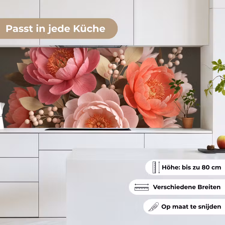 Bloemen - Bloesem - Zacht - Koraal - Decoratie keuken achterwand 2 middel -sfeer4_DE